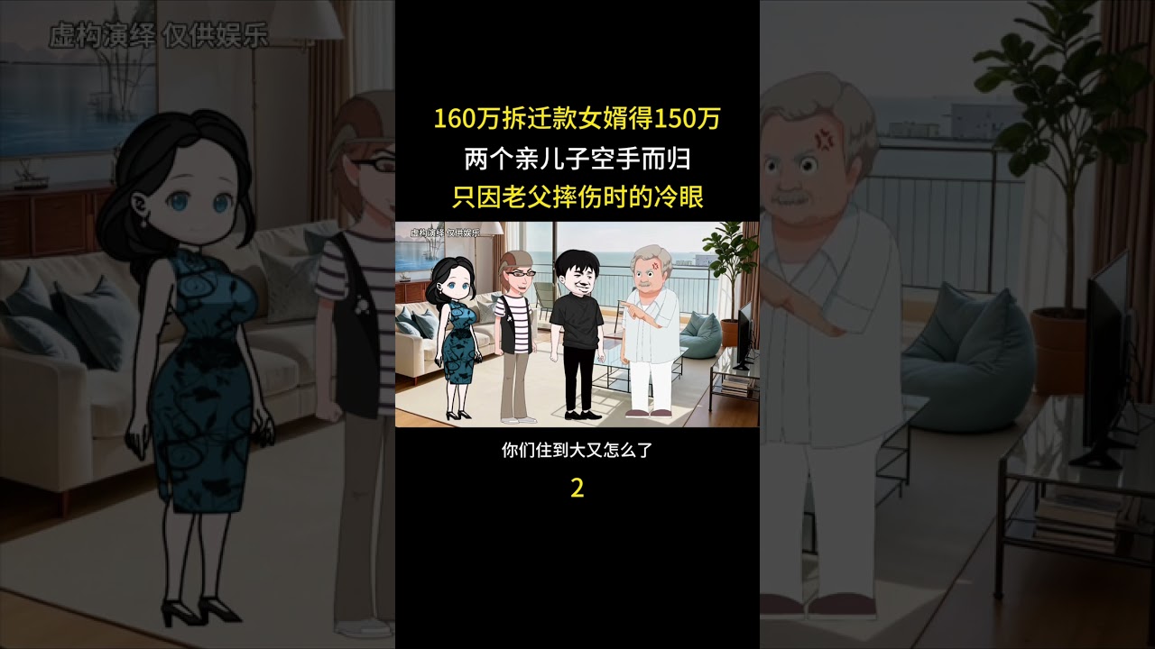 160万拆迁款女婿得150万，两个亲儿子空手而归，第二集 #情感动画#家庭百态#婆媳