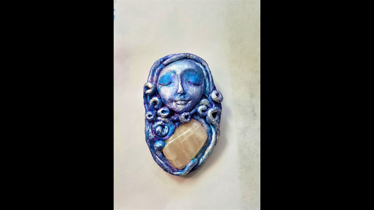 How to make a fun polymer clay brooch with a moonstone.