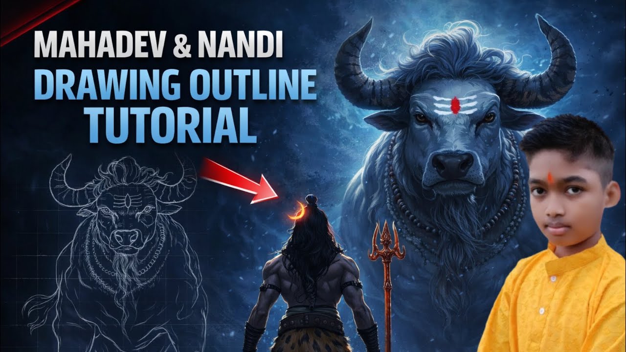 Mahadev and nandi drawing outline tutorial step by step Mahashivratri special @Ayush_arts_12 