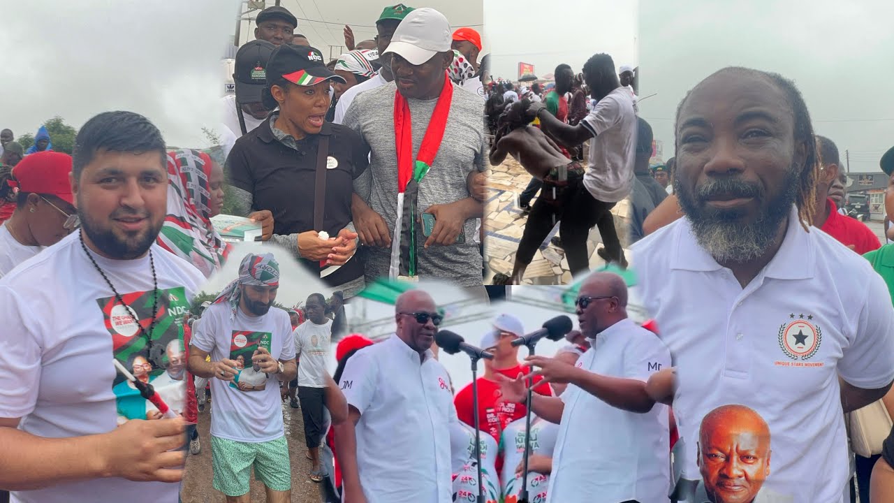Watch How Abrofo Join Mahama And Big Akwes To Campaign In a Rain, J.J’s Daughter And Husband Joins