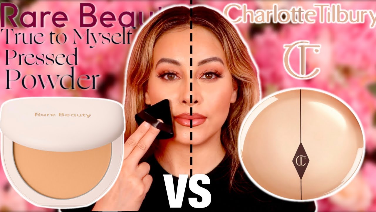 Компактная пудра Rare Beauty True to Myself против пудры Charlotte Tilbury Airbrush Flawless Fixe...