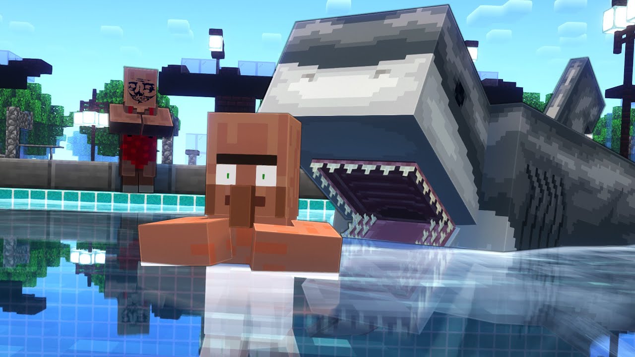 Сможет ли житель Minecraft выдержать нападение акулы?