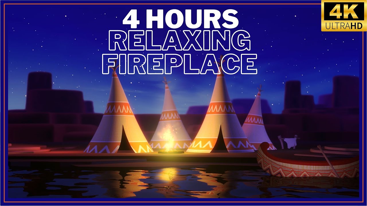 Beautiful 4K FIREPLACE - 4 Hours Ambience Relaxing Sounds of Native American | Melodic Mood