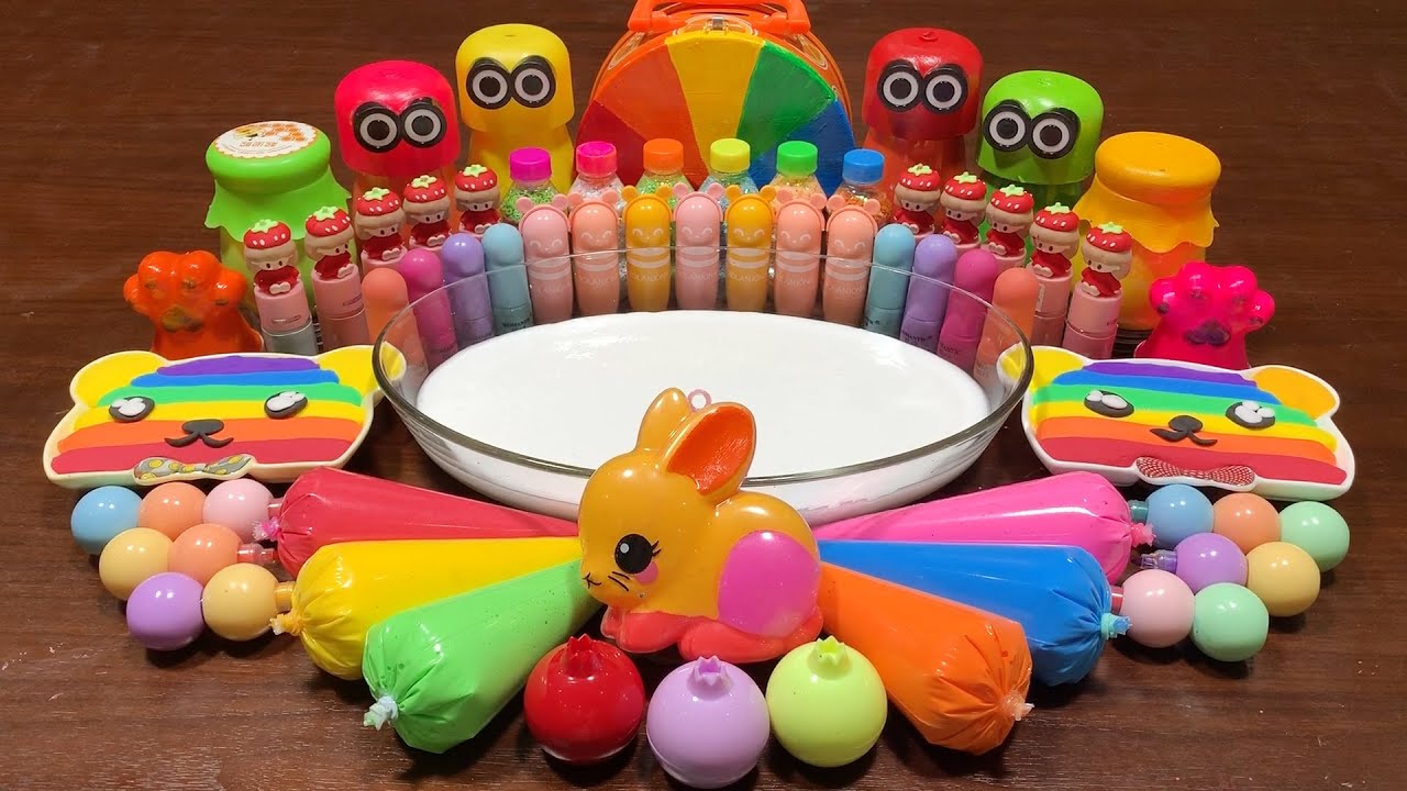 RAINBOW SATISFYING WITH CLAY MAKEUP AND FOAM! Mixing Random Things Into GLOSSY Slime #888