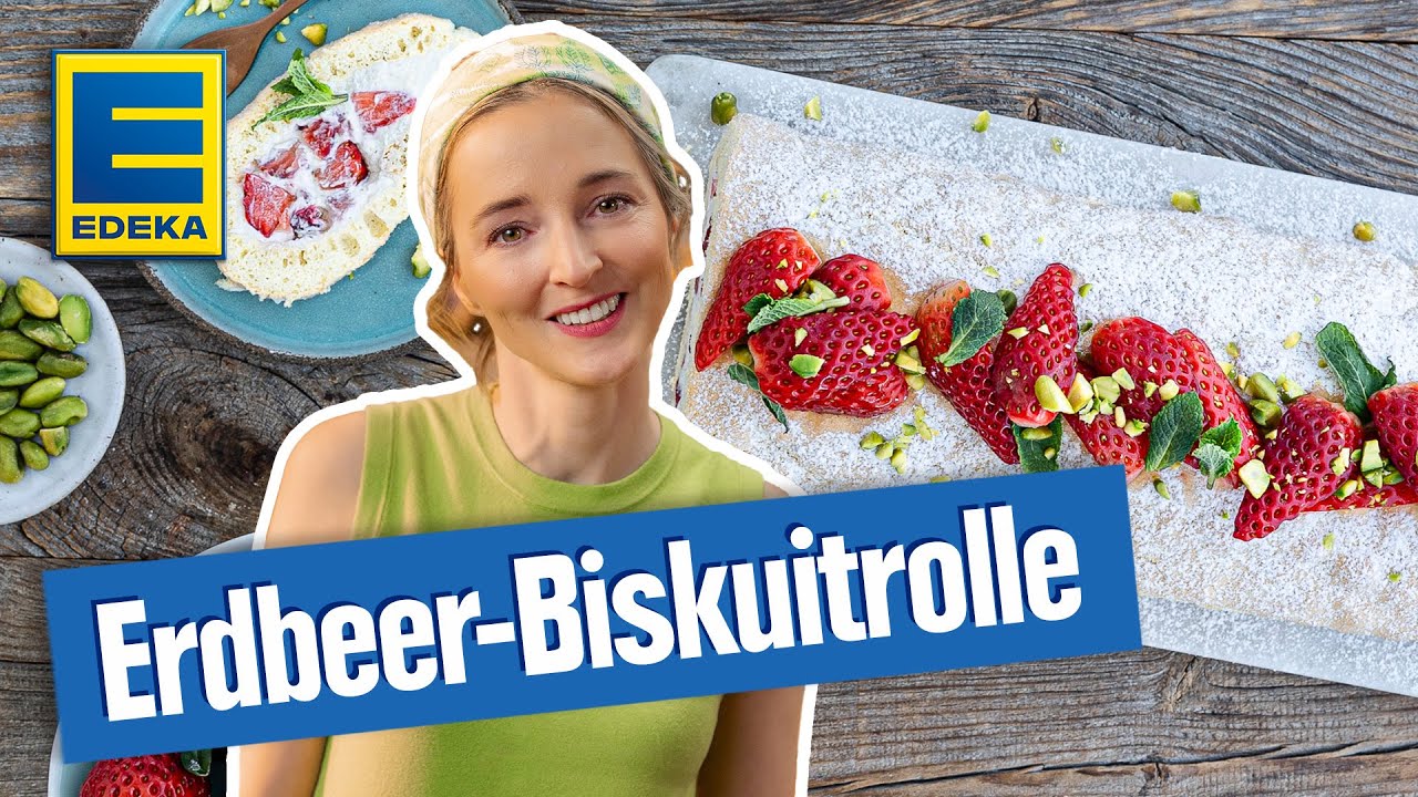 Biskuitrolle mit Erdbeeren | Einfaches Backrezept mit Julia