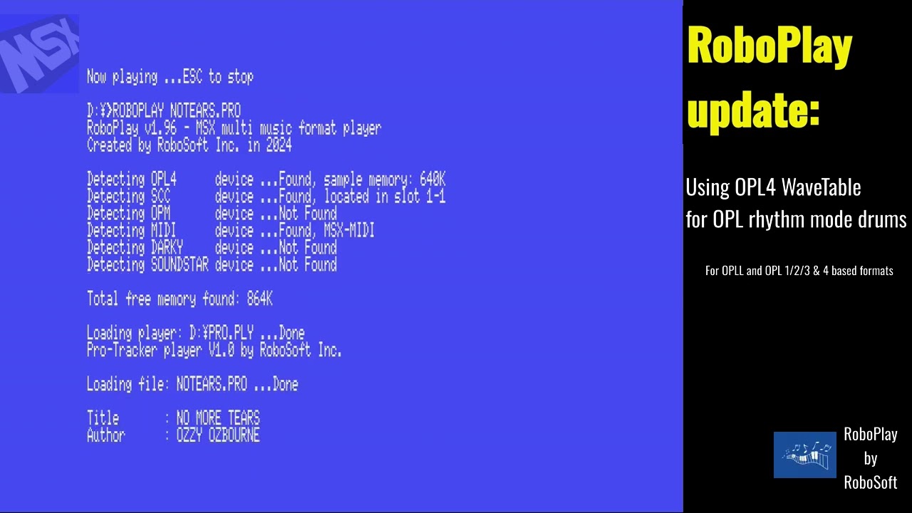 RoboPlay for MSX using OPL4 WaveTable for OPL rhythm mode drums