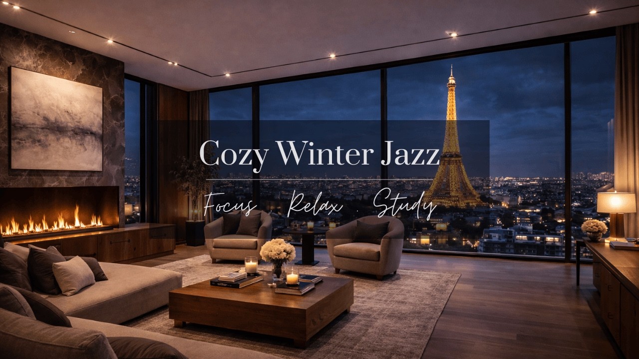 Luxury Paris Night Ambience with Fireplace & Eiffel Tower View | Cozy Evening Relaxation