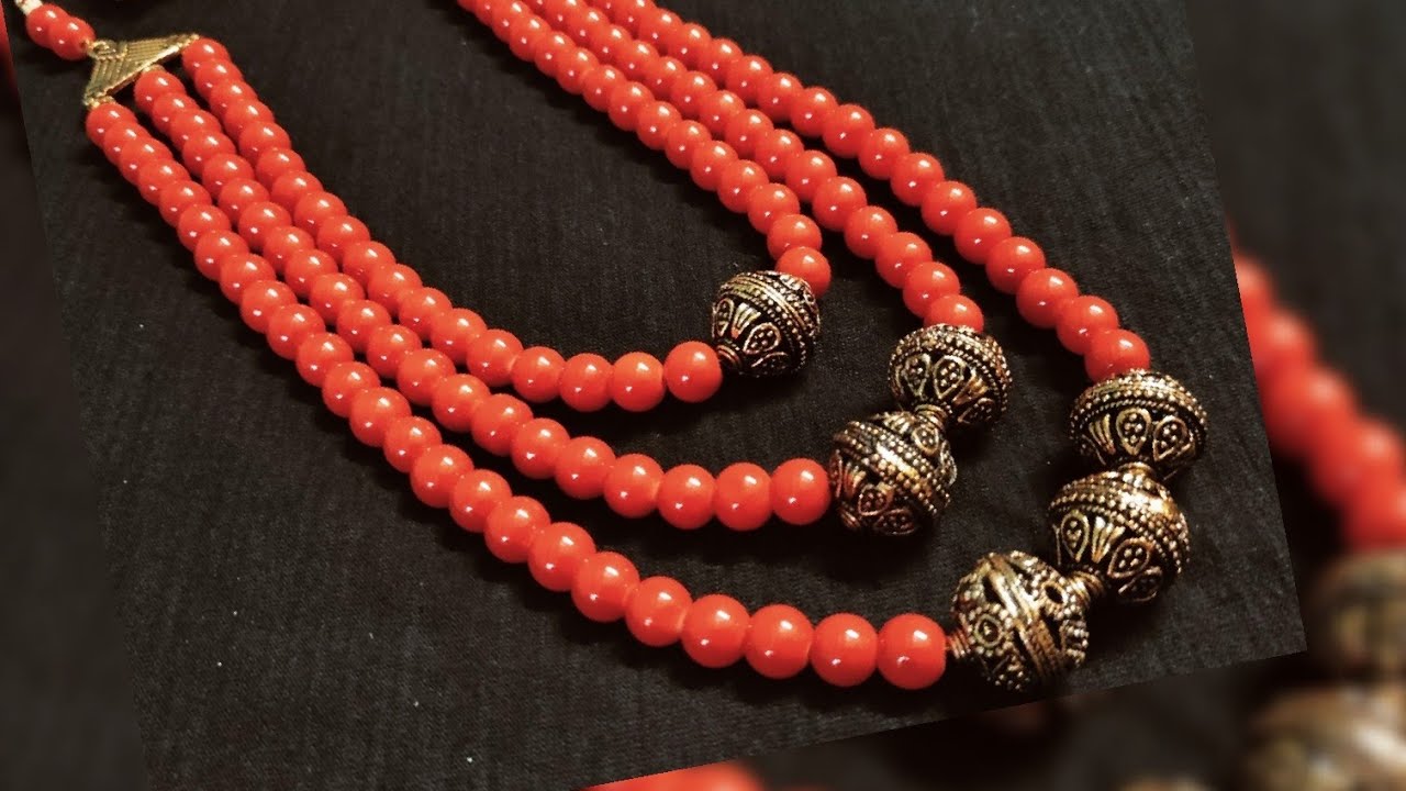How to make three layered golden metal ball necklace।। Glass beads necklace।। Jwellery making