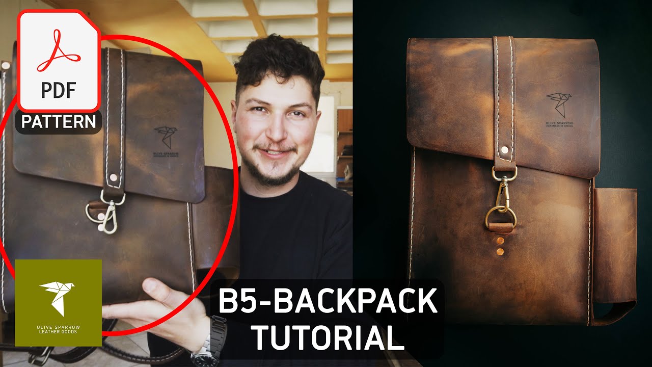 How to make a leather B5 backpack - 3 sizes & Pattern - Olive sparrow crafts tutorial