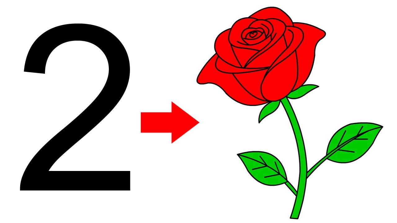 2 into rose flower drawing easy - Valentine's day drawing - Easy rose drawing step by step outline