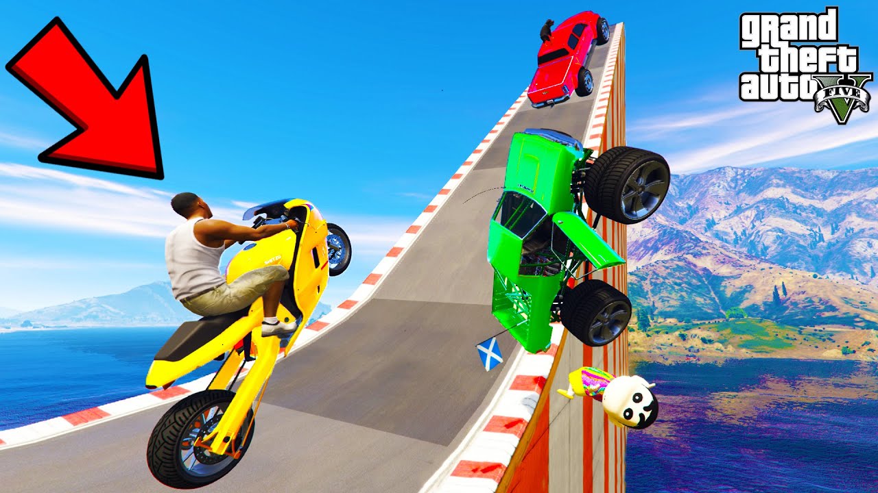 FRANKLIN TRIED IMPOSSIBLE WEIRD HILL ROAD MEGA RAMP JUMP PARKOUR CHALLENGE GTA | SHINCHAN and CHOP