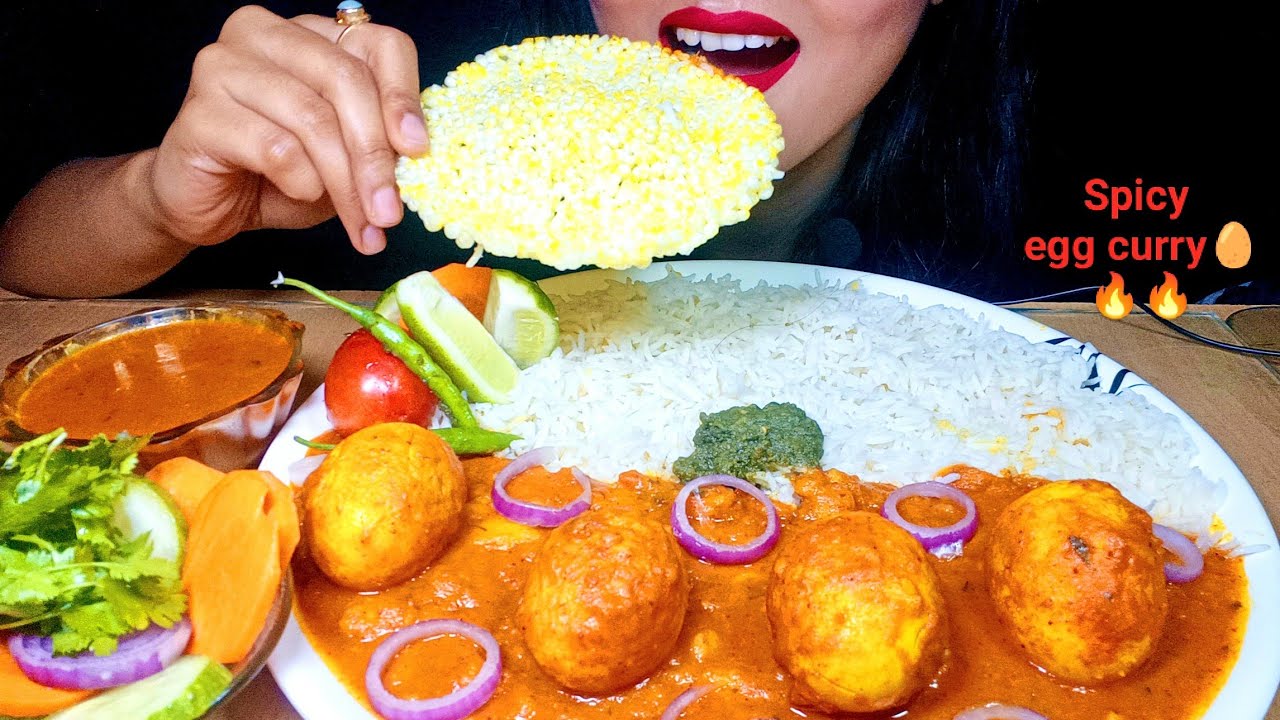 Ultimate Spicy Egg Curry Thali 🍛🔥 | Basmati Rice, Papad, Salad & Chutney | no taking lASMRl
