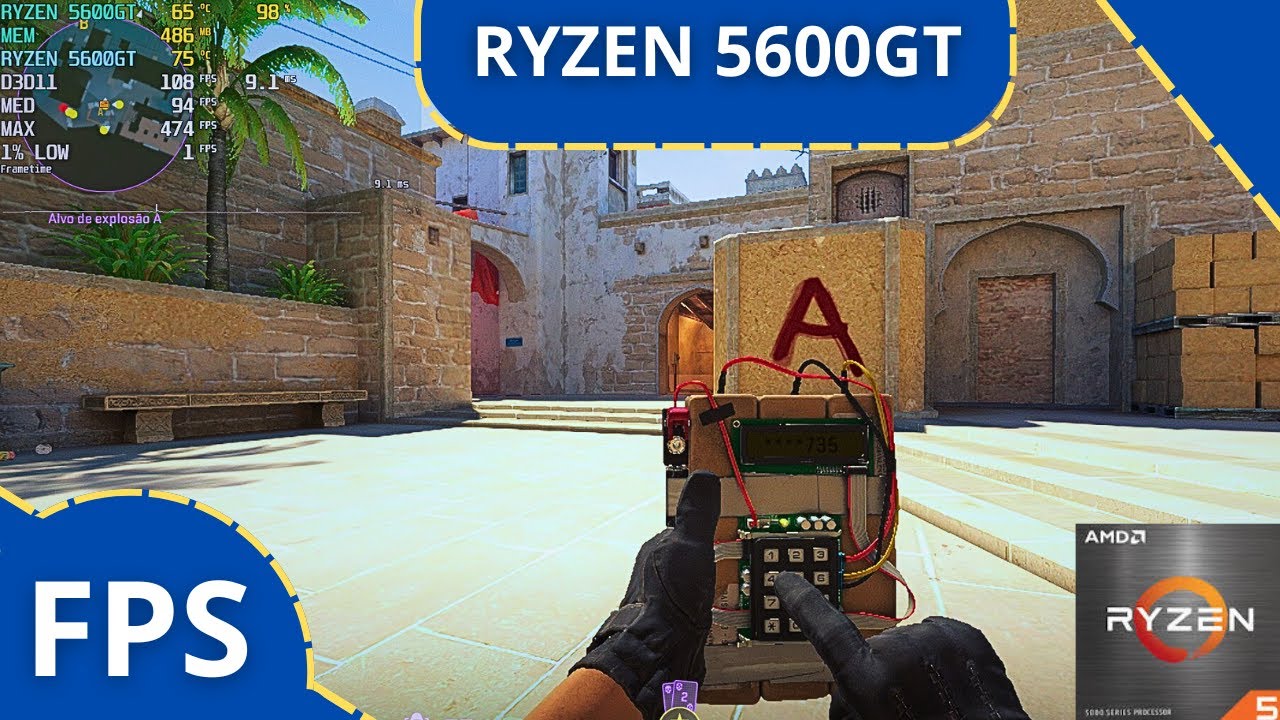 Ryzen 5600GT + CS2 | Teste de FPS!!! (1080p e 720p)