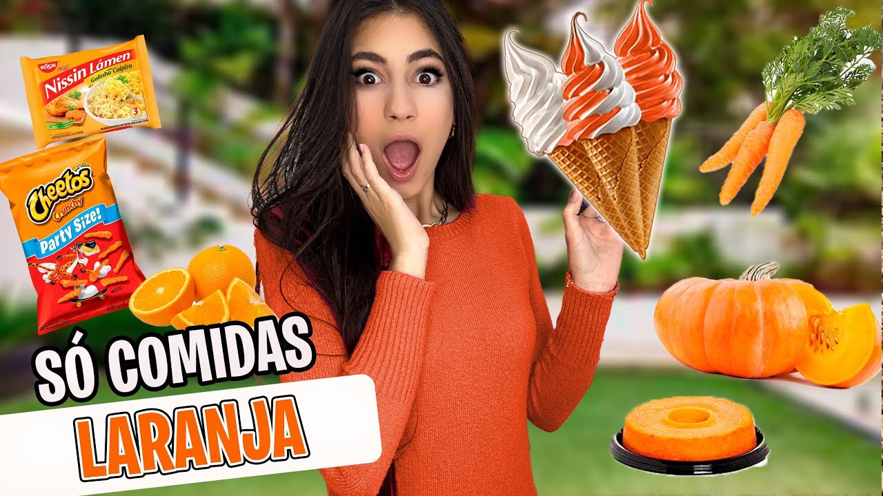 24 HORAS SÓ COMENDO COMIDA LARANJA 🧡 UM DIA INTEIRO COMENDO COM 1 COR - Bela Bagunça