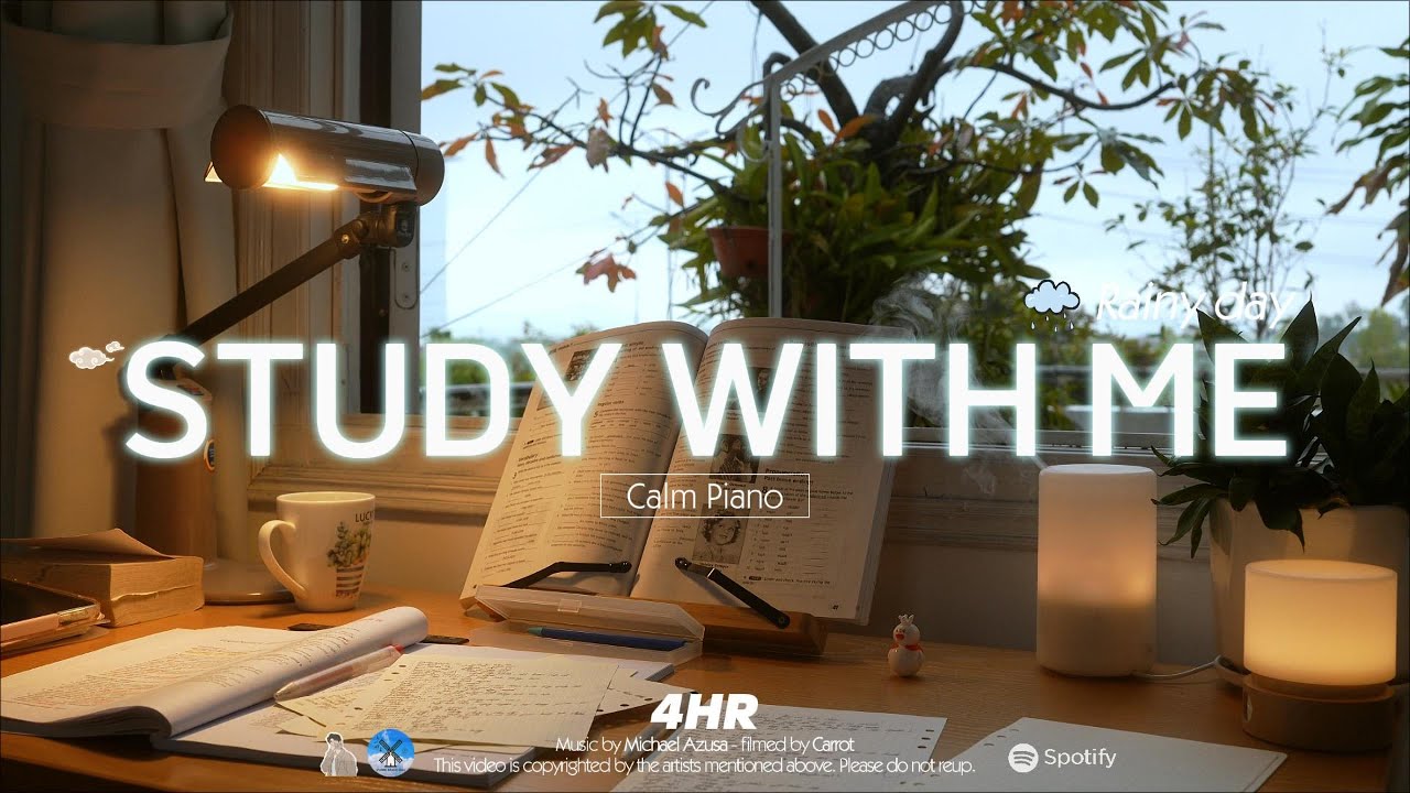 🌧️4-HOUR STUDY WITH ME |🎹Calm Piano | Pomodoro 50-10, Rainy Day