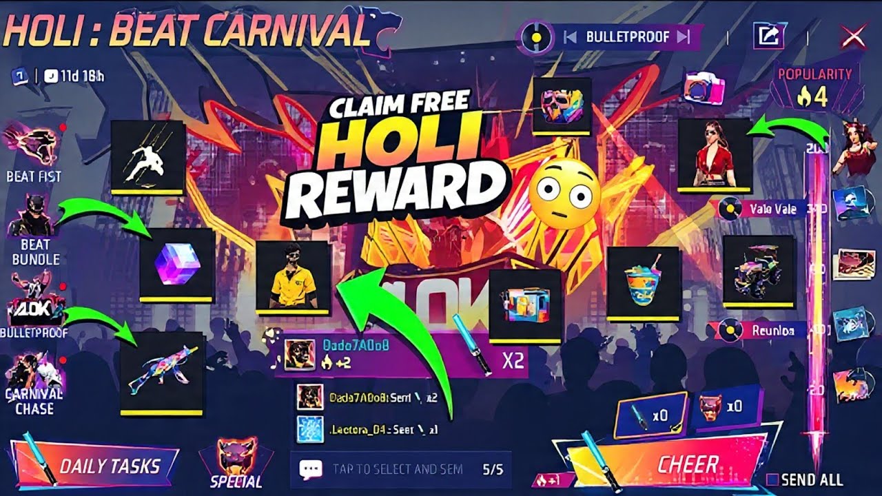 HOLI EVENT 2026 FREE REWARDS MISSION COMPLETE 😍 ||HOW TO COMPLETE MISSION HOLI BEAT CARNIVAL EVENT 