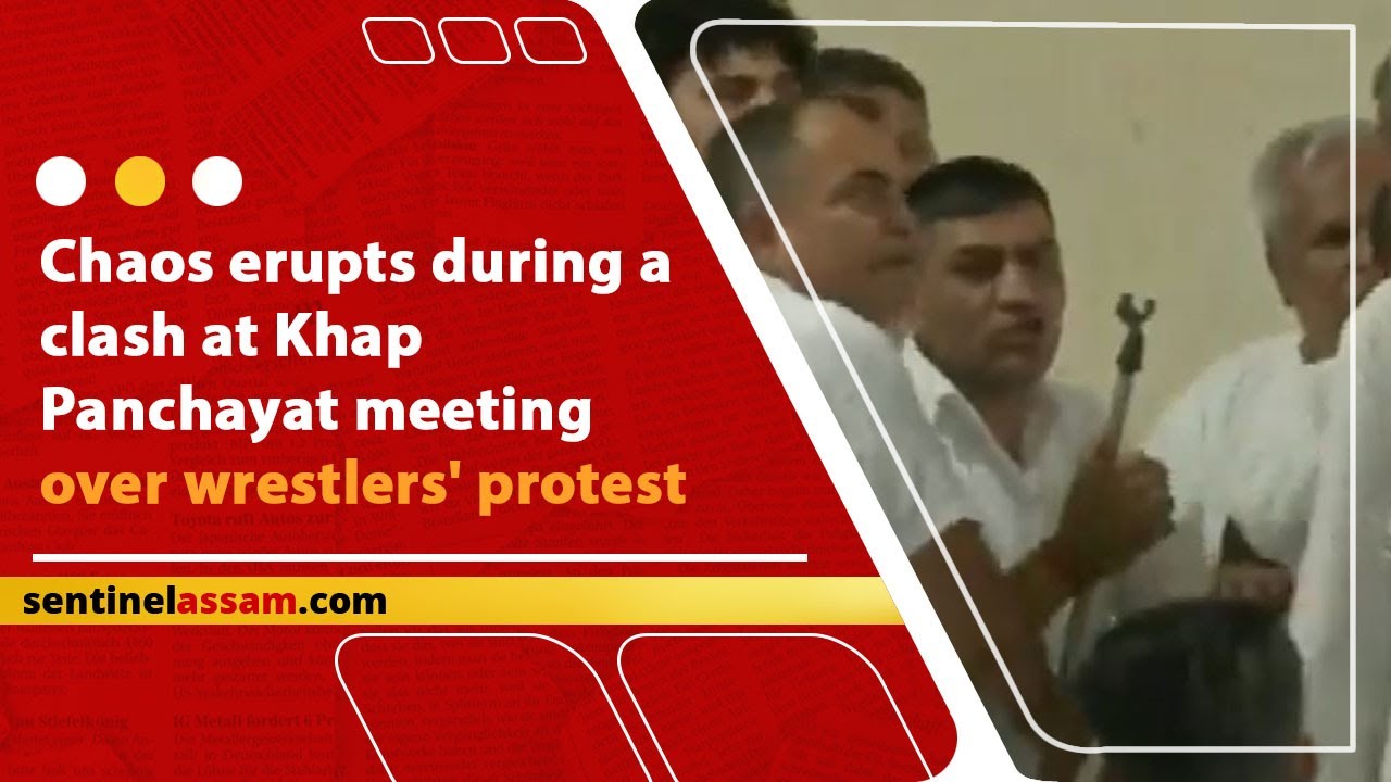 Chaos erupts during a clash at Khap Panchayat meeting over wrestlers' protest