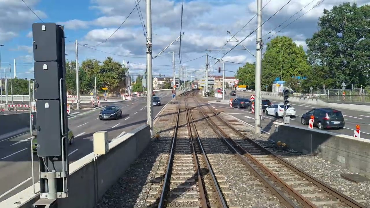 Straßenbahn Stuttgart Mitfahrt im GT4 auf der Linie 21 mit Blick aus dem Heck 25.08.2024