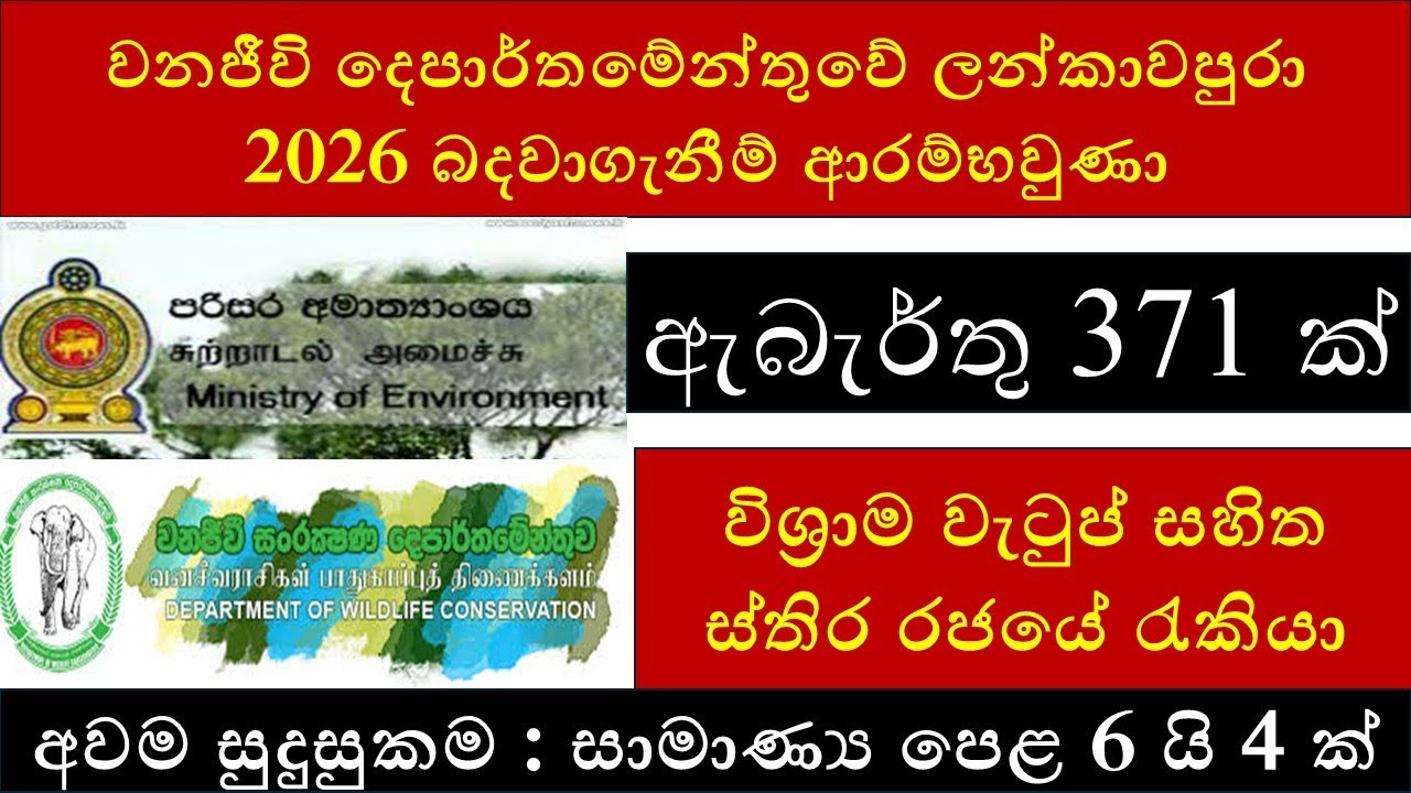 වනජීවී සංරක්ෂණ දෙපාර්තමේන්තුවේ රැකියා අවස්ථා 2025 | කළමනාකරණ සහකාර (තාක්ෂණික / තාක්ෂණික නොවන)