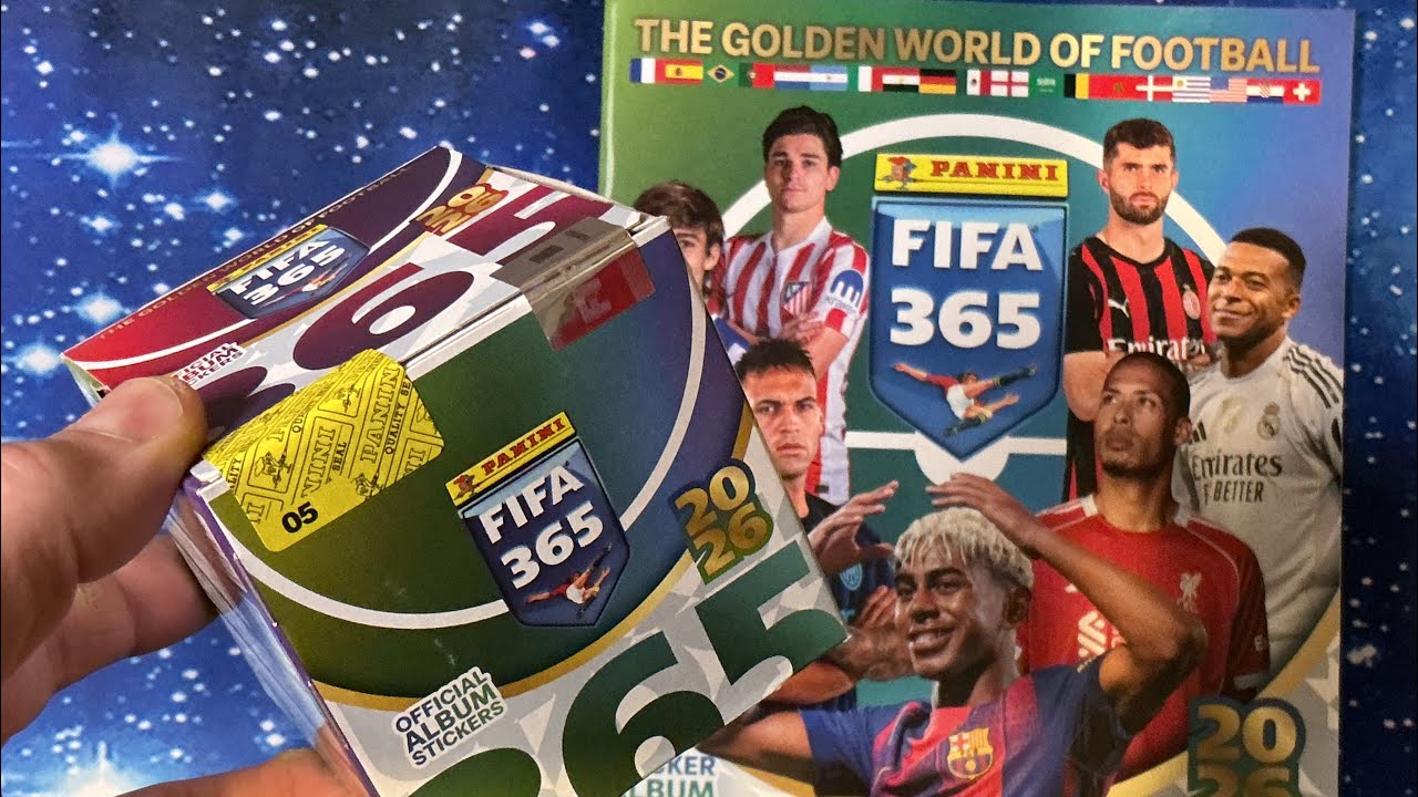 Набор наклеек Panini FIFA 365 2026 «Золотой мир футбола» (полное открытие коробки)