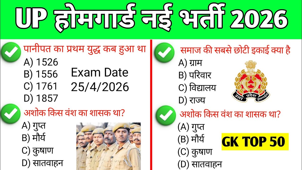 सामान्य ज्ञान | UP home guard gk gs class | up home guard gk top 50 questions | general knowledge