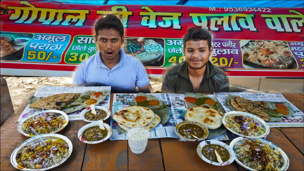 Street Under 50 Rupees Aloo Paratha , Chole Kulcha, Paneer Rice Eating Challenge | Food Challenge