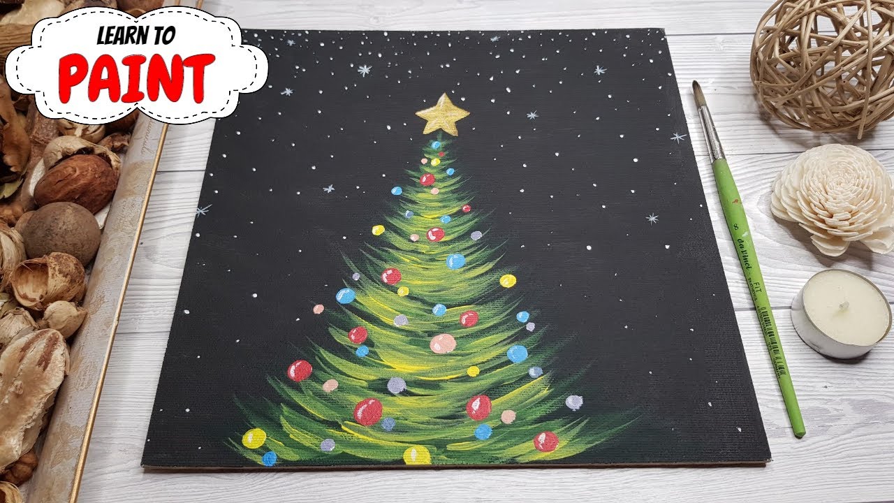 Daily challenge #223 CHRISTMAS TREE PAINTING 🎄 EASY & FAST | Acrylic Painting Tutorial