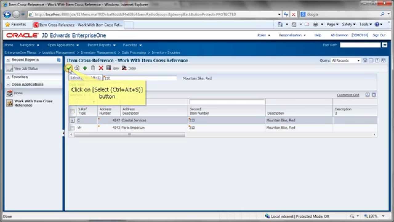 Accessing Item Cross Reference - JDE E1 91 - Inventory Management