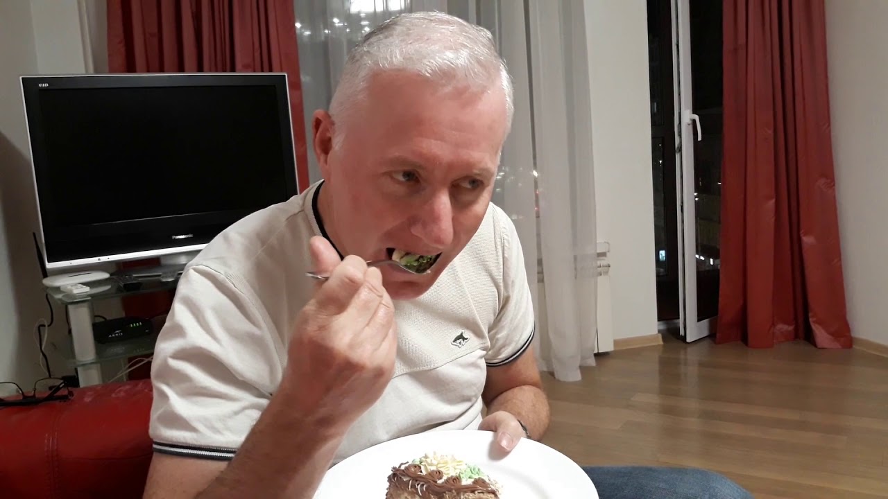 Richard  trying  the Kiev Cake
