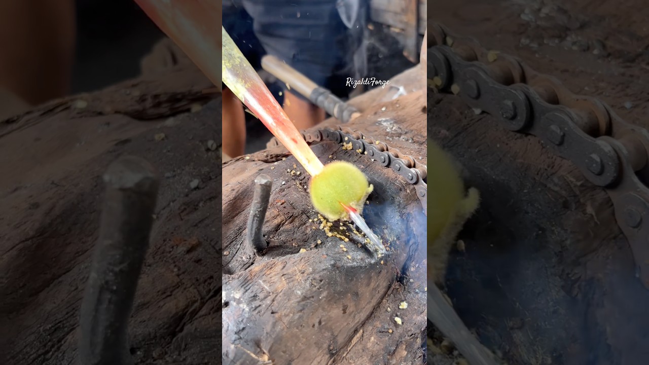 Unique craftsmanship as a blacksmith shapes a garden tool. 🔥 