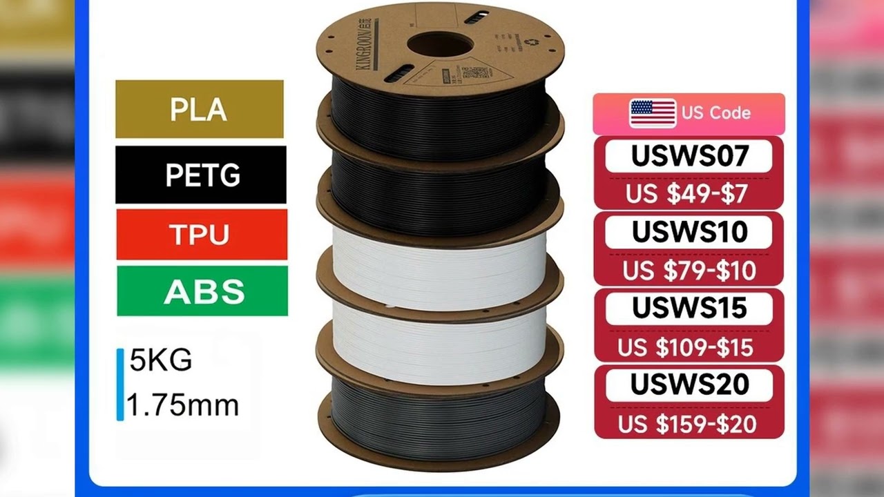 Latest Products You Must Know! KINGROON 3D Printer Filament PLA PETG TPU ABS 5KG Bundle Black Whit