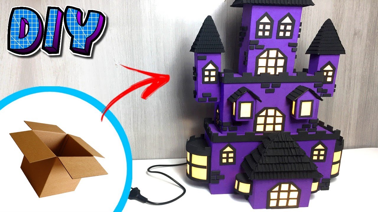 Como Fazer um Castelo Assombrado Luminária com papelão.