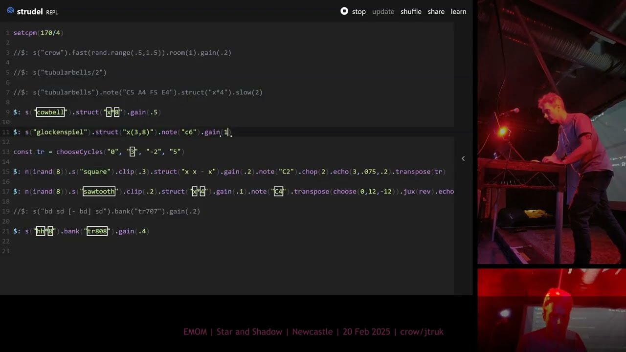 Crow @ EMOM Newcastle : Strudel Music Livecoding : 20th Feb 2025