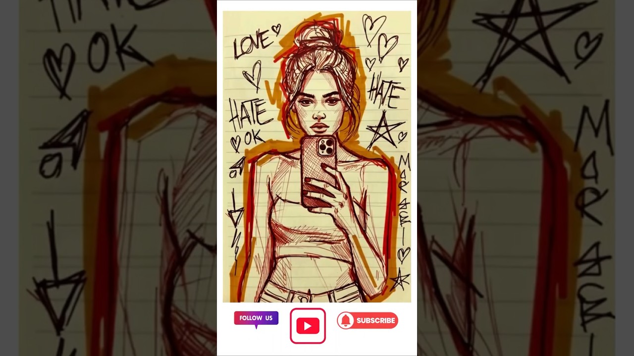 Mirror Selfie Sketch ✏️📸 | Trendy Editorial Style