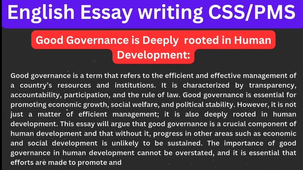 English Essay:Good Governance is Deeply Rooted in Human Development || English essay Writing#outline
