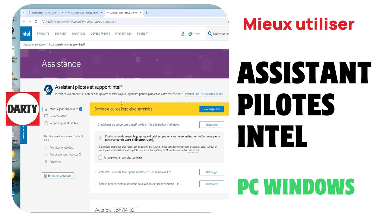 Assistant Intel pour mettre à jour les pilotes de son PC Windows