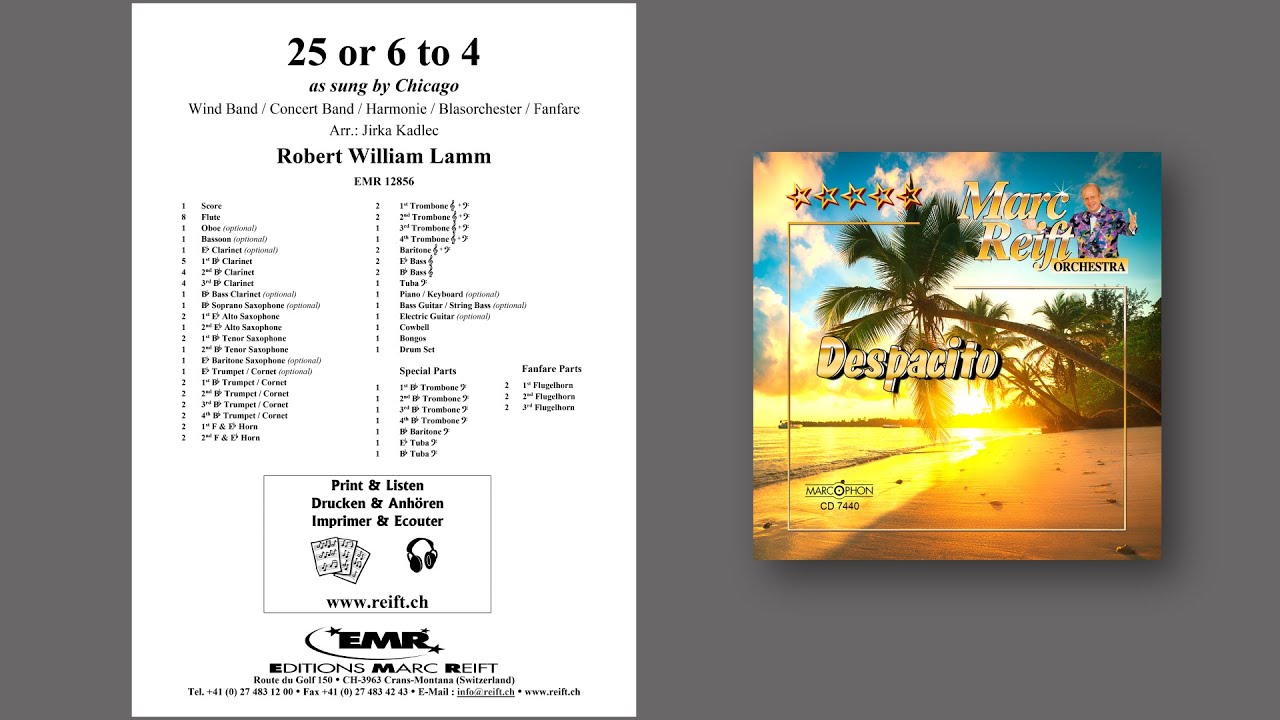 Chicago: 25 or 6 to 4 - Editions Marc Reift - for Concert Band