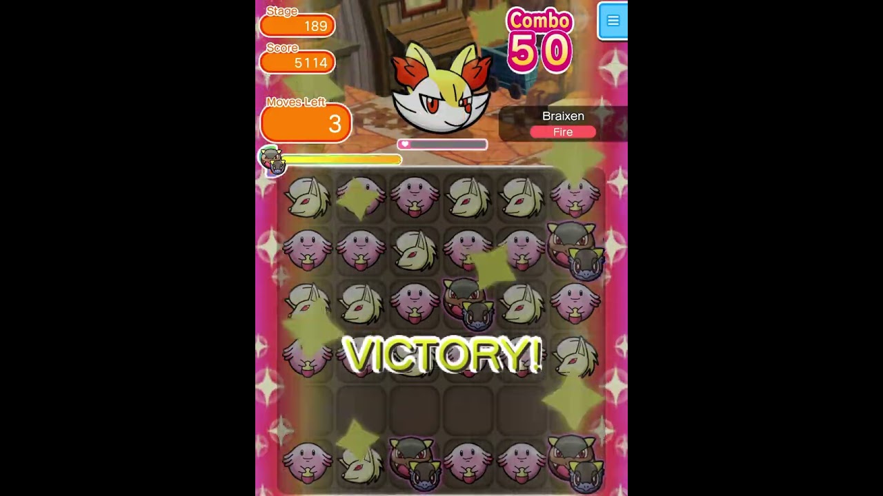 Pok&eacute;mon Shuffle Mobile - Main Stage 189 Braixen - ITEMLESS Clear and S Rank - #shorts