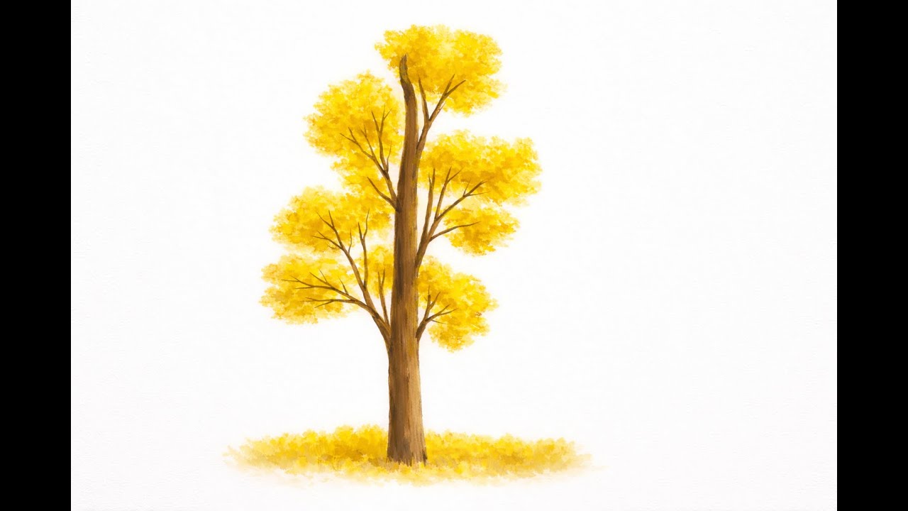 Easy Autumn Tree Painting: Golden Ginkgo Tree Art 💛