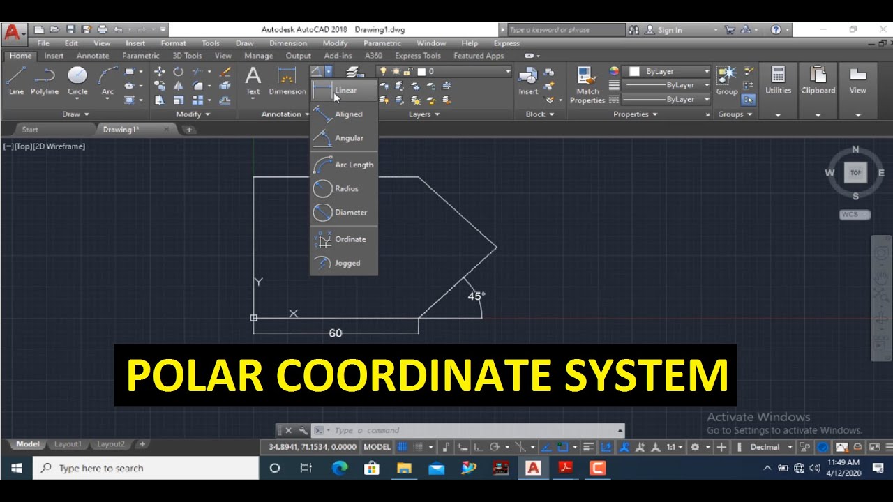 AUTOCAD -  USING POLAR COORDINATE SYSTEM