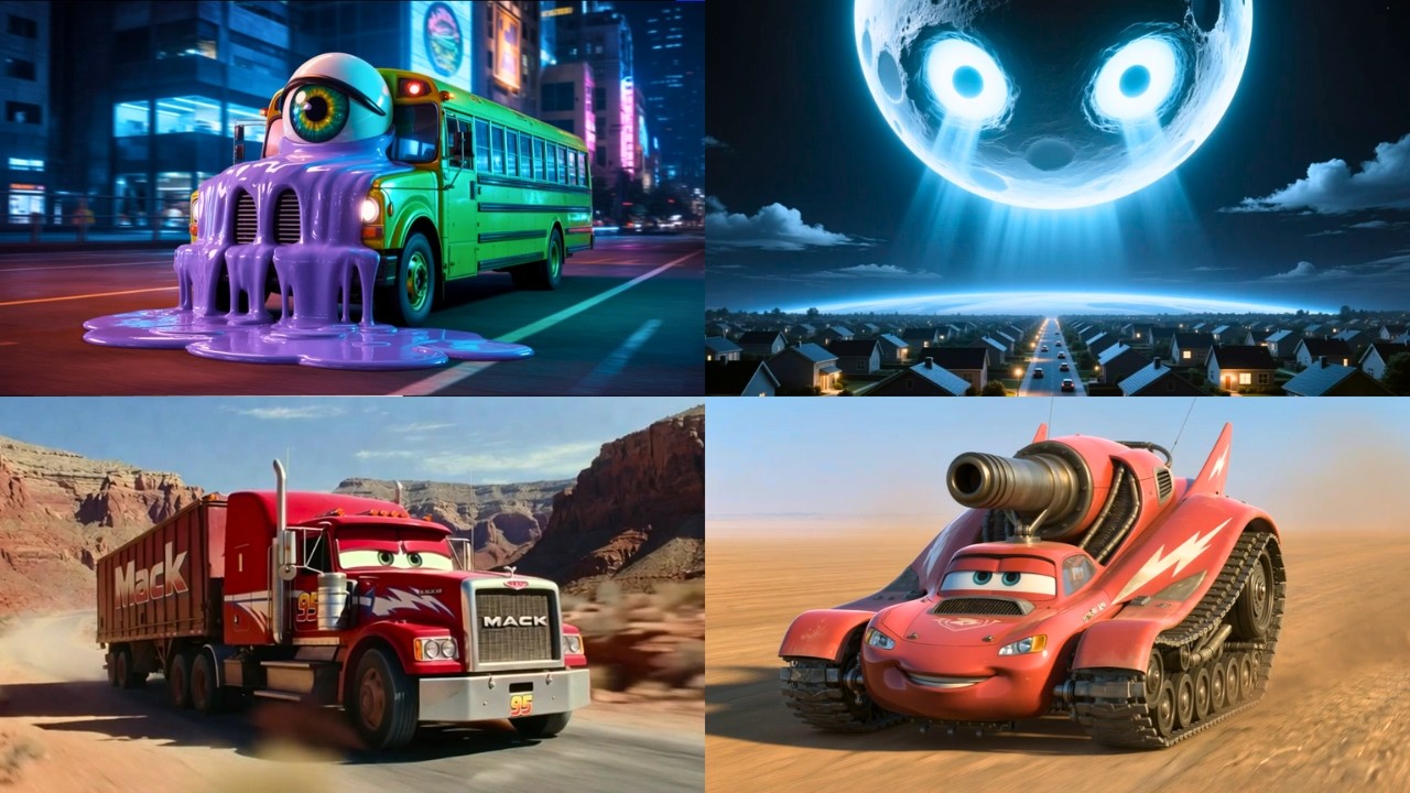 TILES HOP DUEL | MACK TRUCK - MCQUEEN TANK - SCHOOL BUS - LUNAR MOON #196