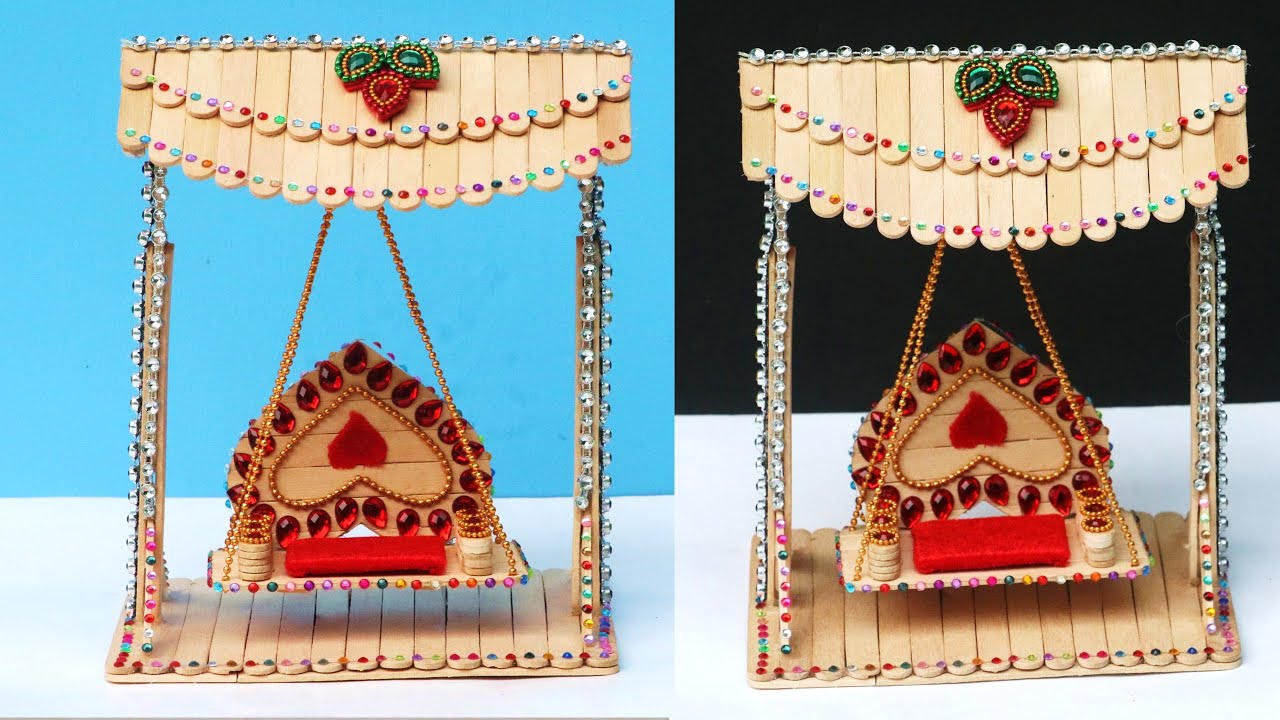 ice cream stick swing for laddu gopal || ganesh  swing makhar|| krishna swing decoration