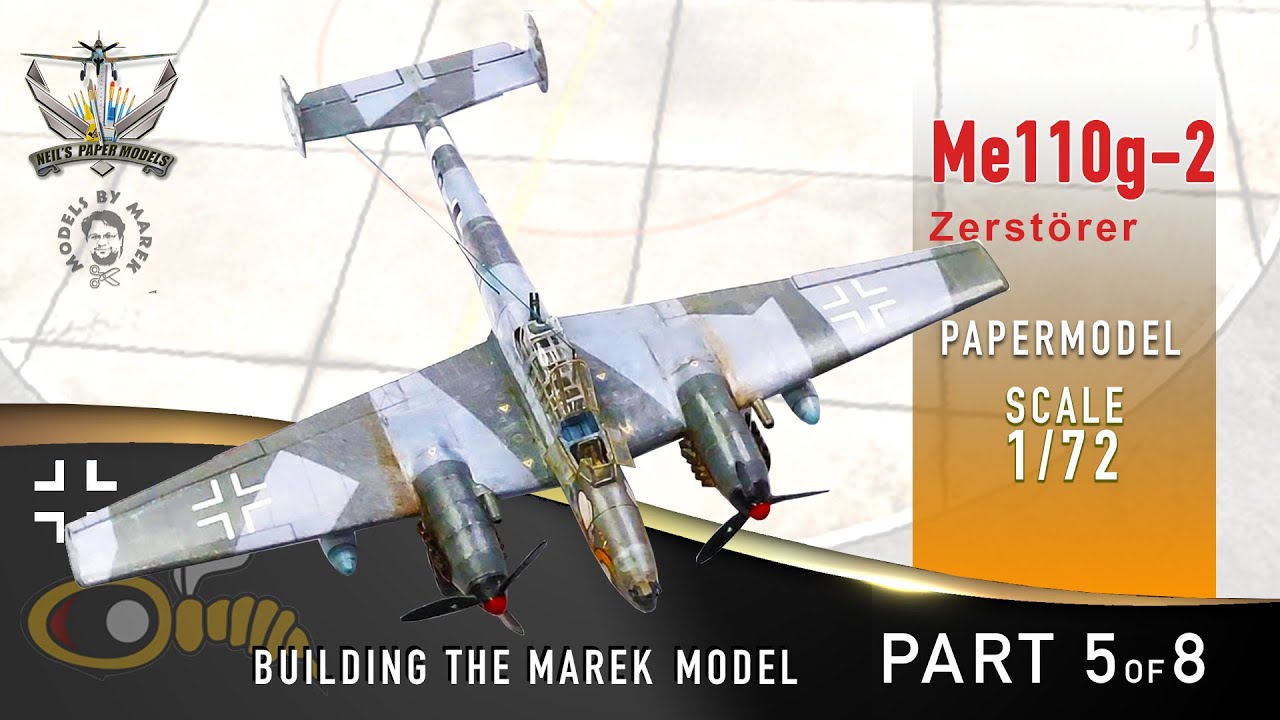 Building The MAREK Paper Model Me110G-2 1/72 Scale Model Aircraft PART 5 - STABILIZER,FIN ASSEMBLY