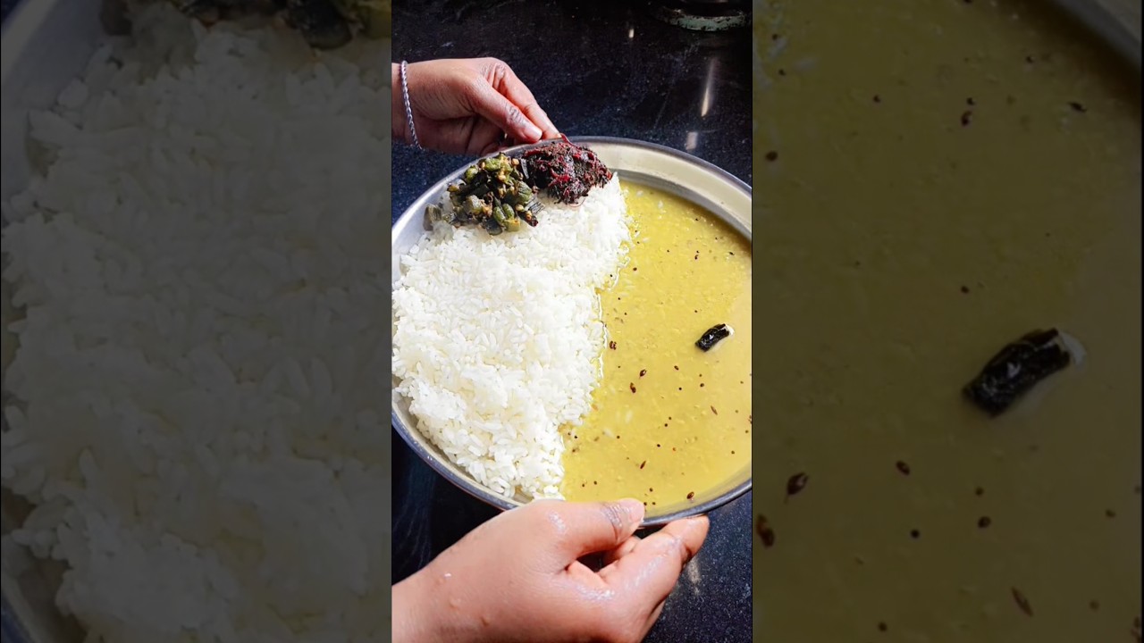 Aaj khaya shag bhindi ki  bhujiya daal Bhat #indianrecipe#ytshorts  #foodforfoodies#foo #indianfood