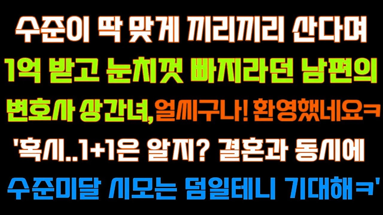 [반전 신청사연] 수준 딱맞게 끼리끼리 산다며 1억받고 눈치껏 빠지라던 상간녀