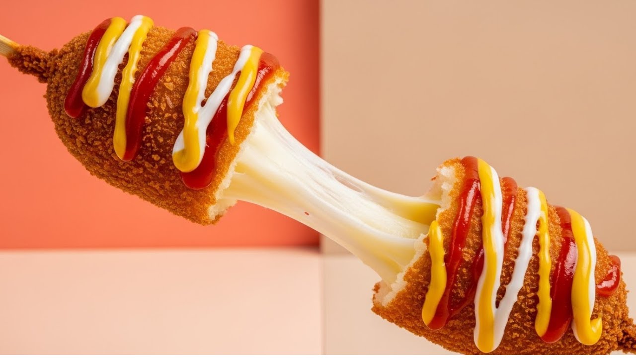 Корейский корндог с моцареллой 🧀🌭 Хрустящая уличная еда | Тихая готовка
