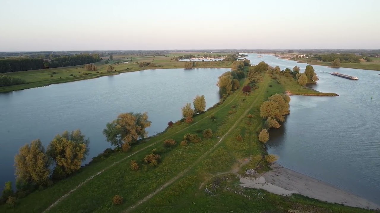 Sunriseflight above the river Lek