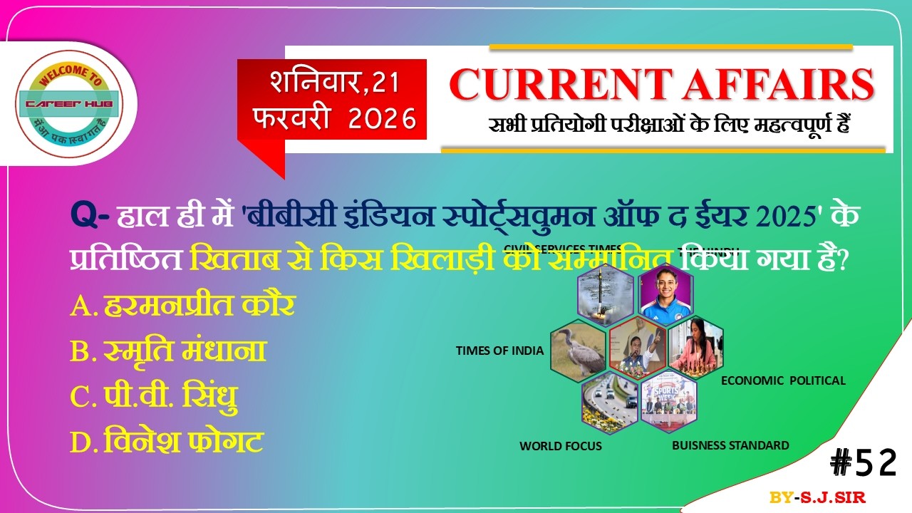 | DAILY CURRENT AFFAIRS | 21 FEBRUARY 2026 | CURRENT NEWS | CAREER HUB | S.J SIR |