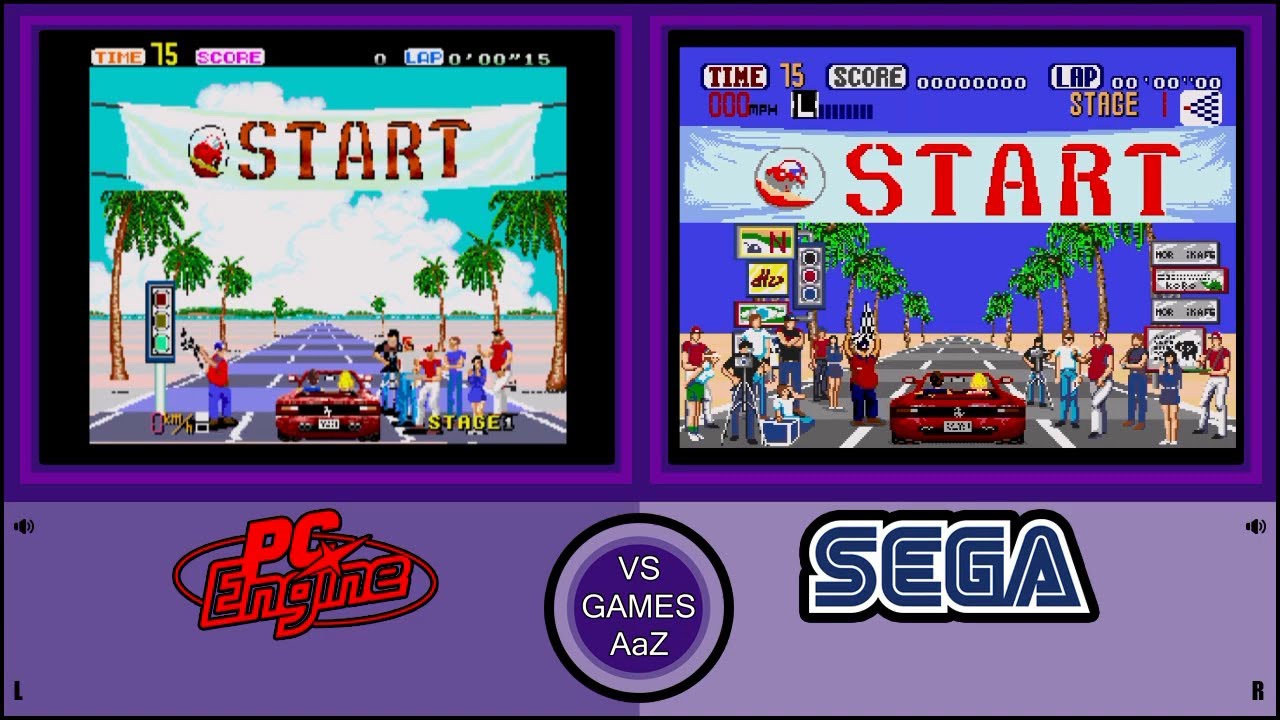 Outrun (mega drive vs PC Engine) Side by side comparison Graphics