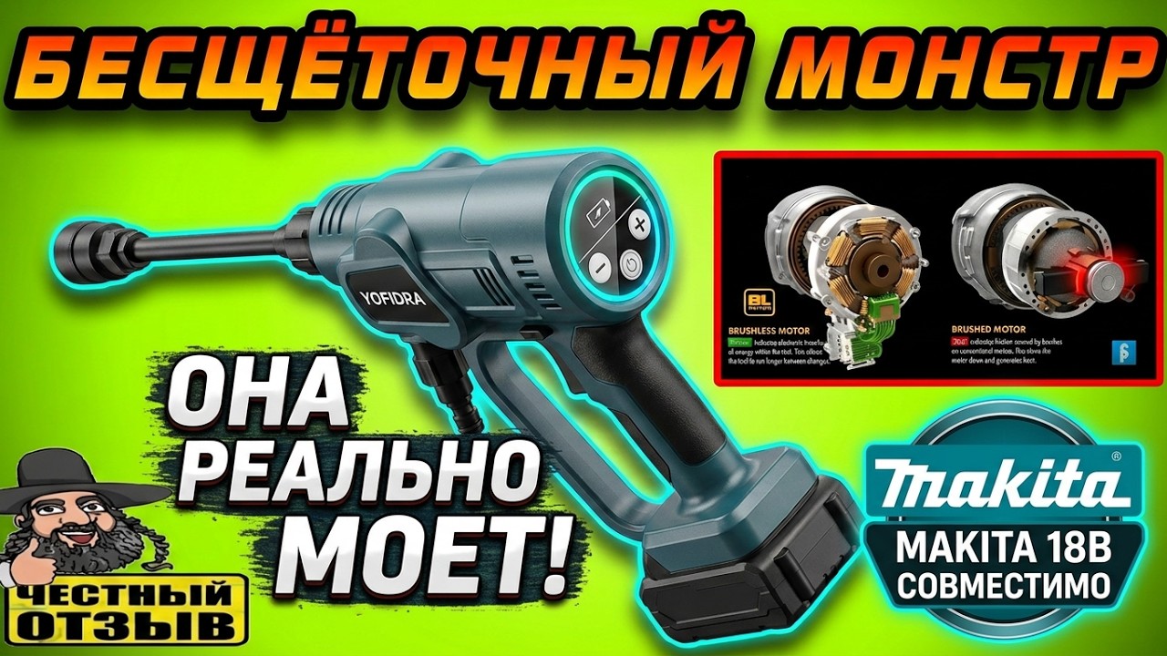 Мощная мойка высокого давления Yofidra с бесщёточным двигателем под аккумуляторы Makita 18v